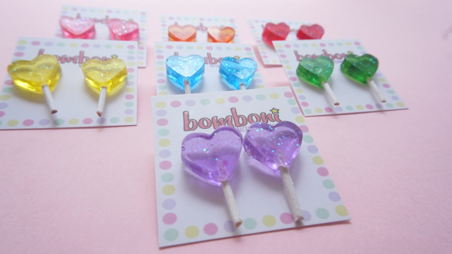 Aretes paleta de caramelo corazón