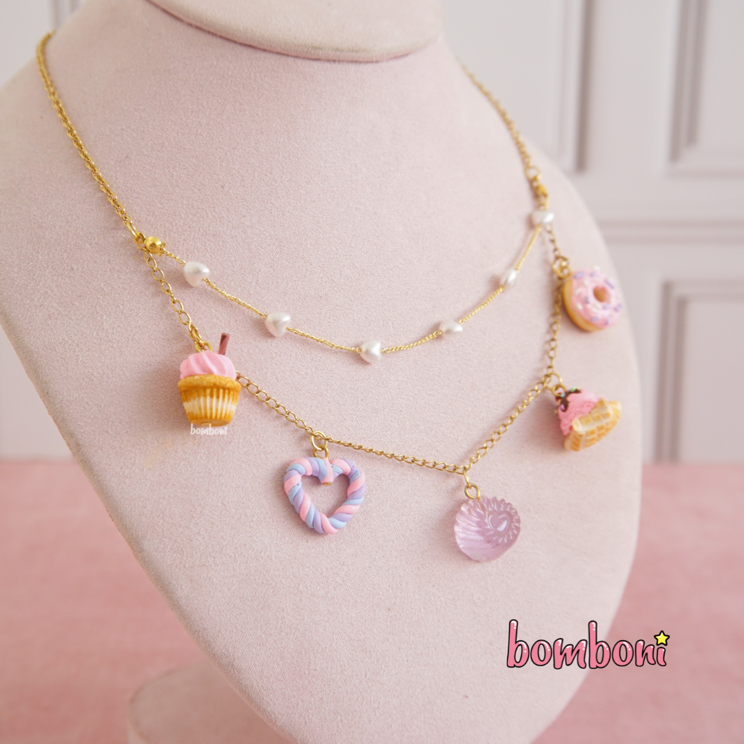 Collar Multilayer Dulces Lila y rosa