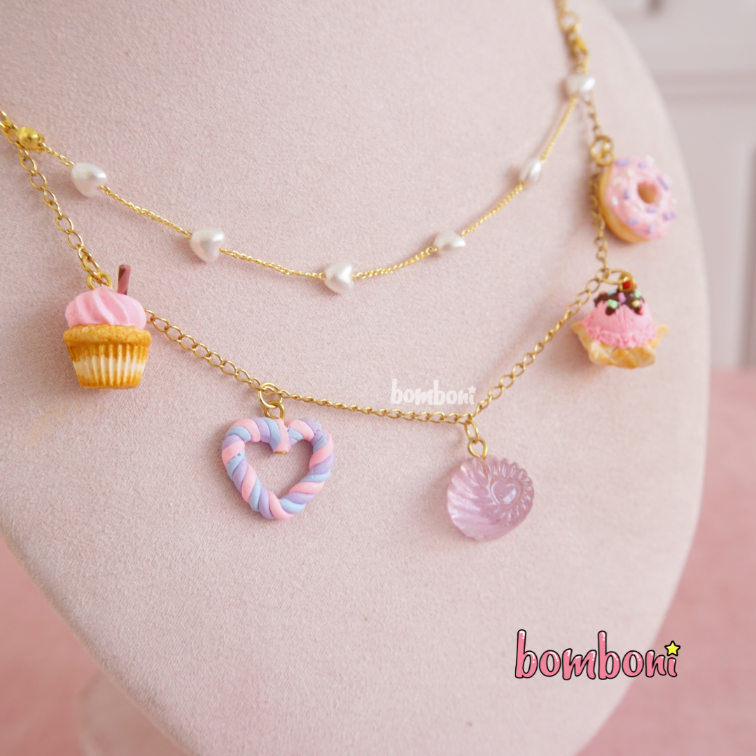 Collar Multilayer Dulces Lila y rosa